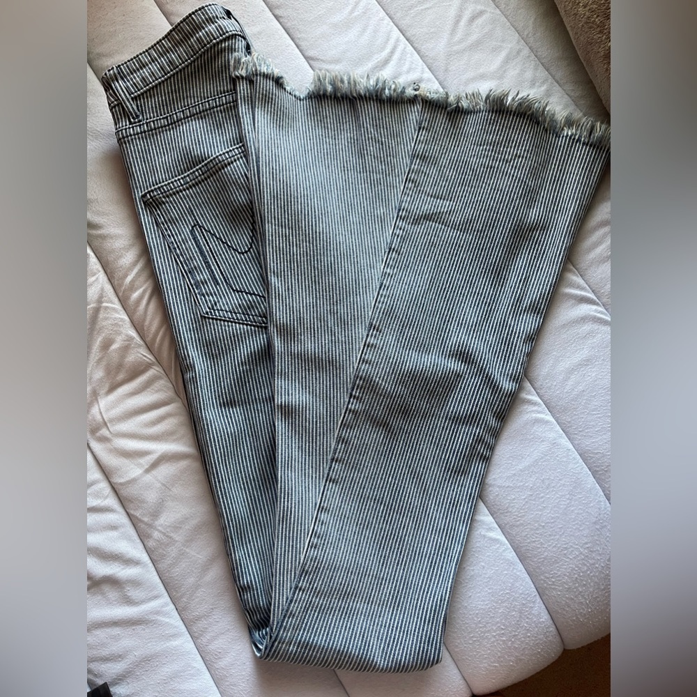 SHOW ME YOUR MUMU blue pinstripe bellbottom jeans